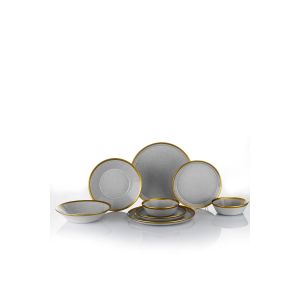 Service de table design Jolian 16 pièces 100% Porcelaine Gris avec lisère Or