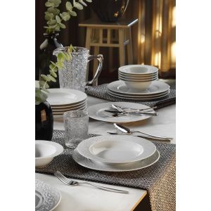 Service de table design Brezo 18 pièces Motif floral en relief 100% Porcelaine Blanc