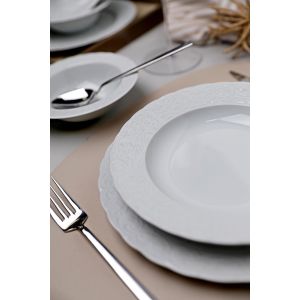 Service de table design Barina 18 pièces Motif floral en relief 100% Porcelaine Blanc