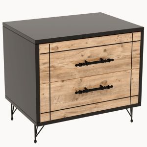 Table de chevet avec 2 tiroirs Mompi Bois Chêne clair et Noir