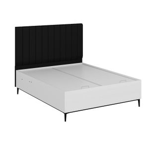 Lit double à sommier relevable et pieds noirs Bakita 160x200cm Bois Noir et Blanc