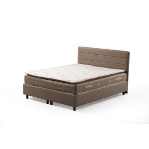 Lit double à sommier relevable Volka Velours Taupe avec matelas 160x200cm Tissu éponge bambou à ressort et surmatelas mousse intégré