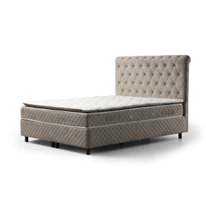 Lit simple Gauto Velours Taupe avec matelas 90x190cm Waterproof à ressort ensachés et surmatelas mousse intégré