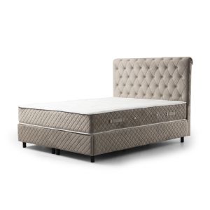 Lit double Gauto Velours Taupe avec matelas 140x200cm Waterproof à ressort ensachés