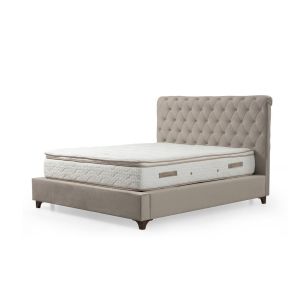 Lit double Jeson Velours Beige clair avec matelas antibactérien 140x200cm à ressorts ensachés