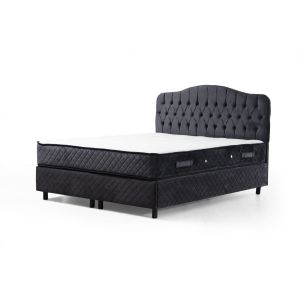 Lit double Gectuna Velours Anthracite avec matelas 140x200cm waterproof à ressorts et surmatelas mousse intégré