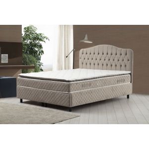 Lit double Gectuna Velours Beige avec matelas 160x200cm waterproof à ressorts et surmatelas mousse intégré