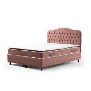 Lit double Gectuna Velours vieux Rose avec matelas 160x200cm waterproof à ressorts et surmatelas mousse intégré