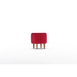 Tabouret Jima D40cm Bois foncé et Velours Rouge et Noir
