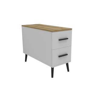 Bout de canapé rectangulaire à porte battante et 2 tiroirs Florine Blanc et Chêne clair