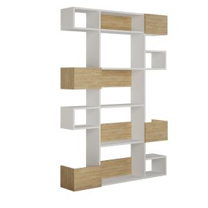 Etagères bibliothèque Huber L120xH171cm Blanc et Chêne clair
