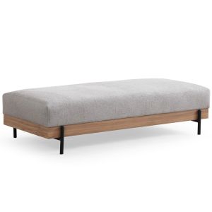 Banc kamily L220cm Bois clair et Tissu bouclette Gris