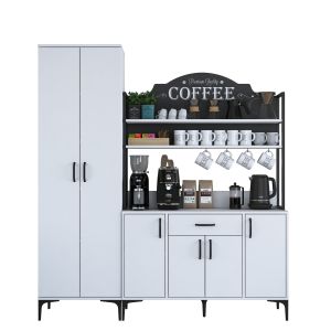 Buffet de cuisine 6 portes, 2 étagères et 1 tiroir Ariane L180cm Blanc