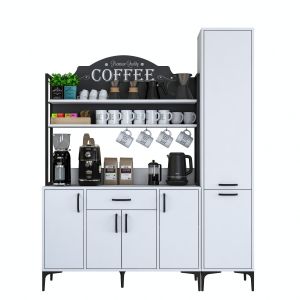 Buffet de cuisine 6 portes, 2 étagères et tiroir Ariane L160cm Blanc