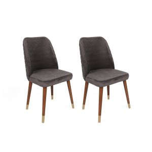 Lot de 2 chaises Vatri Velours Anthracite et Bois foncé et Or