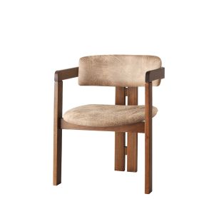 Chaise style vintage moderne Vladmir Velours effet simili Beige et Bois massif foncé
