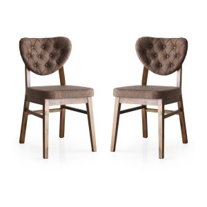 Lot de 2 chaises de salle à manger Yves Tissu Marron et Bois foncé