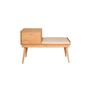 Banc avec rangement Avilone Bois massif Chêne clair et Tissu Blanc crème