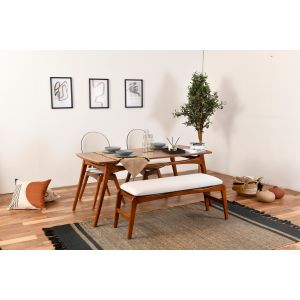 Ensemble salle à manger 4 pièces Delima Bois massif foncé et Lin Blanc crème