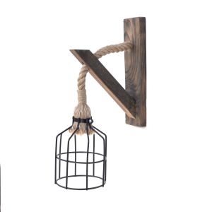Applique murale grille bonbonne Maritimum Bois Naturel Corde Beige et Métal Noir