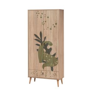 Armoire 2 portes et 1 tiroir pour enfant Pertha L80cm Bois Motif Dinosaur Vert