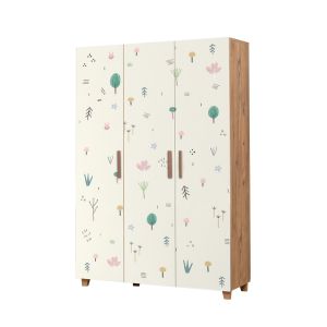 Armoire 3 portes pour enfant Perth L120cm Bois Blanc Motif Arbre Multicolore