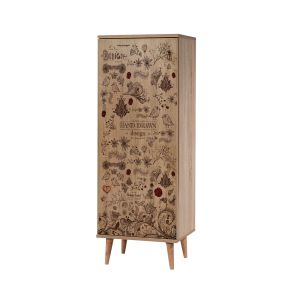 Armoire à chaussures 1 porte Soho Bois Naturel Motif Plantes et oiseaux