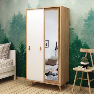 Armoire à glace portes coulissantes Firmo 100x190cm Panneau Bois finition Chêne et Blanc