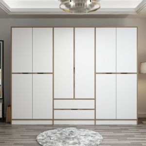 Armoire design 10 portes et 2 tiroirs Srau L270xH210 Blanc et Bois