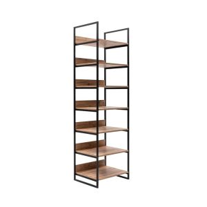 Armoire ouverte style industriel 7 étagères Fodienda L64cm Métal Noir et Bois Pin foncé