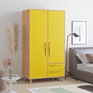 Armoire penderie Firmo 100x190cm Panneau Bois finition Chêne et Jaune