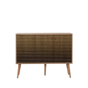 Buffet 3 portes Areva 120x90cm Motif Rayures Bois Naturel et Marron