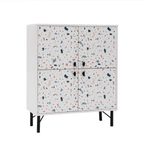 Buffet style contemporain Stilly L95cm Blanc Motif Taches Multicolore