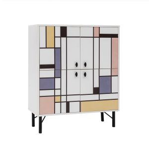 Buffet style contemporain Stilly L95cm Blanc Motif Géométrique