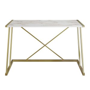Bureau simple Chiaki 120x75cm Bois Blanc effet marbre et Métal Or