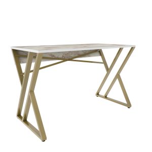 Bureau style industriel Powa 120cm Or et Blanc Effet marbre