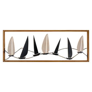 Cadre de décoration murale voiliers Galion L90xH34cm Métal Noir, Marron et Beige
