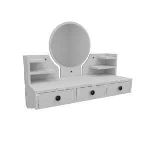 Coiffeuse murale 1 miroir et 3 tiroirs avec étagères Aruna Blanc