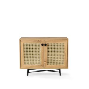 Commode basse 2 portes Smussi 77x100cm Bois naturel et Noir