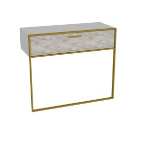 Console 1 porte battante Dettris Métal Or et Bois Blanc effet marbre