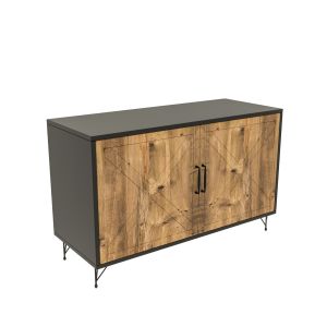 Buffet 2 portes Kelmar 100cm Bois Naturel et Anthracite et Métal Noir