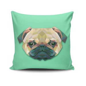 Coussin Blarus 43x43cm Tissu Motif Portrait géométrique bulldog fond vert