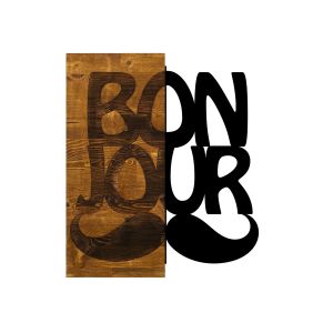 Décoration murale Chiara 50x58cm "Bonjour et moustache" Bois Naturel et Métal Noir