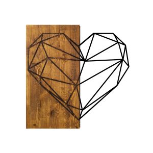Décoration murale Chiara 58x58cm Cœur Bois Naturel et Métal Noir