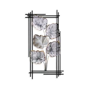 Décoration murale feuilles de ginkgo Ajitar L48xH87cm Métal Noir, Gris et Or