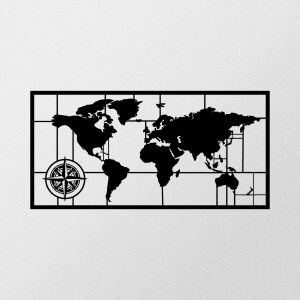 Décoration murale mappemonde avec points cardinaux Chyralas L121xH60cm Métal Noir