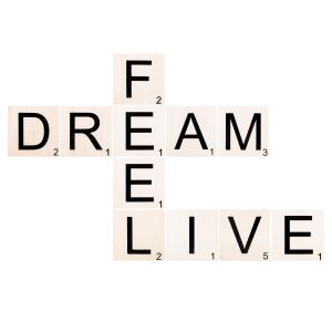 Décoration murale Meno Bois Motif "DREAM, FEEL, LIVE" Noir et Blanc