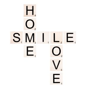 Décoration murale Meno Bois Motif "HOME, SMILE, LOVE" Noir et Blanc
