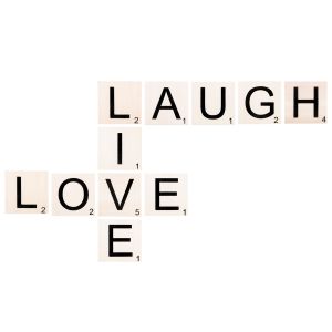 Décoration murale Meno Bois Motif "laugh, Love, Live" Noir et Blanc