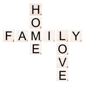 Décoration murale Meno Bois Motif "LOVE, FAMILY, HOME" Noir et Blanc